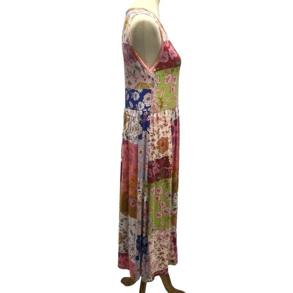 Johnny Was Cosmo Easy Fit Tea Length Patchwork Bamboo Midi Dress Women Large - Picture 10 of 16